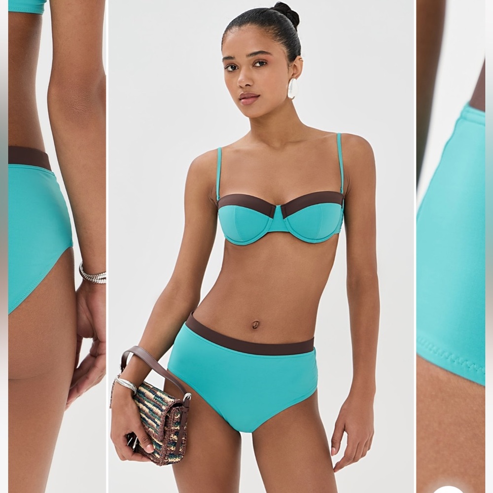STAUD Devon balconette turquoise and brown Bikini Set NWT